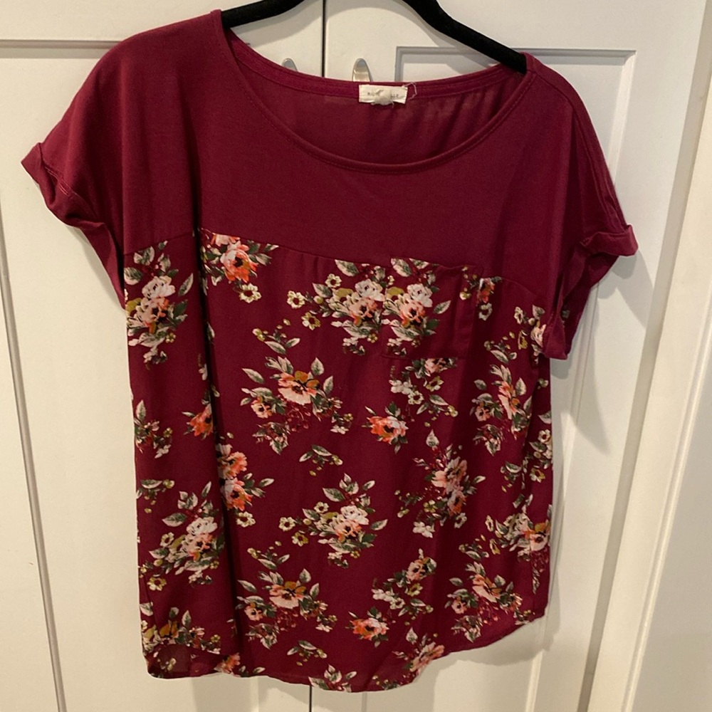 Mason and Belle mix material burgundy shirt